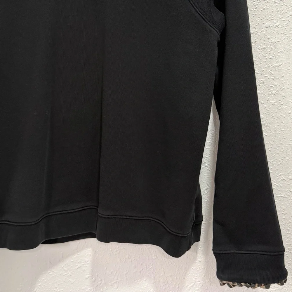 J. Crew Black Crewneck Sweatshirt with Leopard-Edge Trim XL‎
